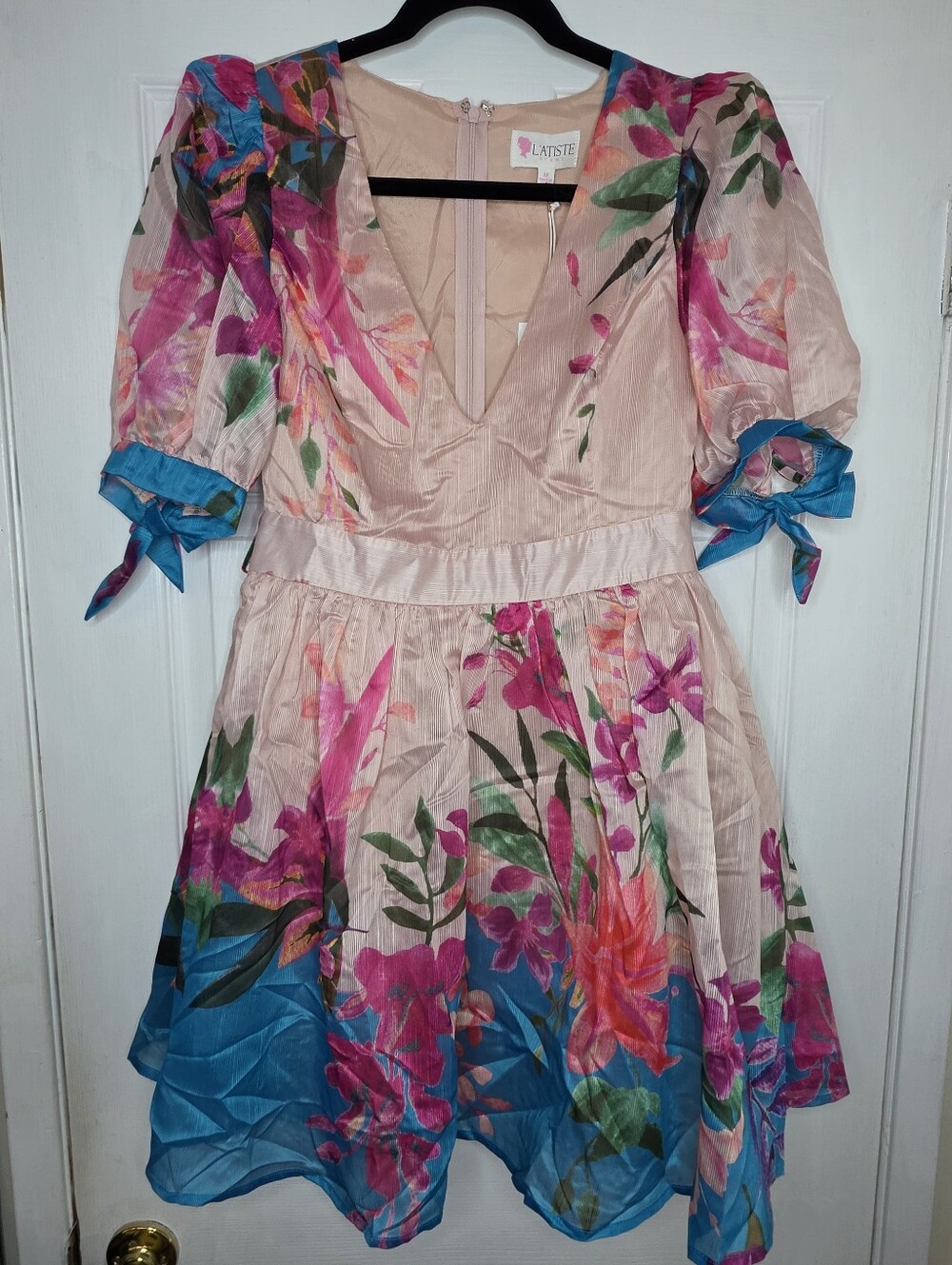 NWT L'ATISTE by Amy Pink Blue Floral Mini Dress Size Medium